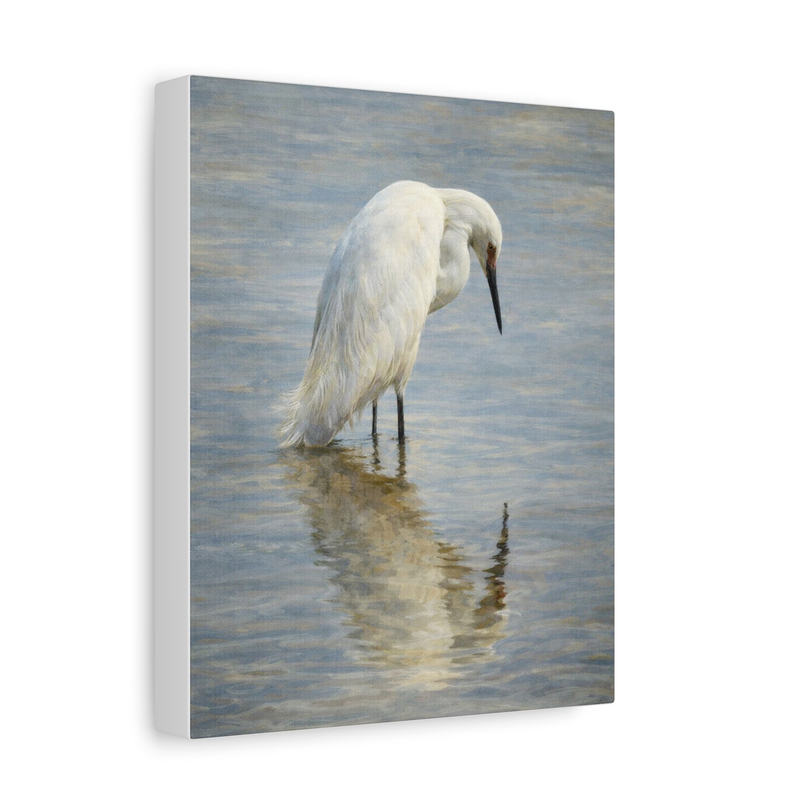 Snowy Egret at the Riparian – Reflection Canvas (Painterly Edition) - Image 2