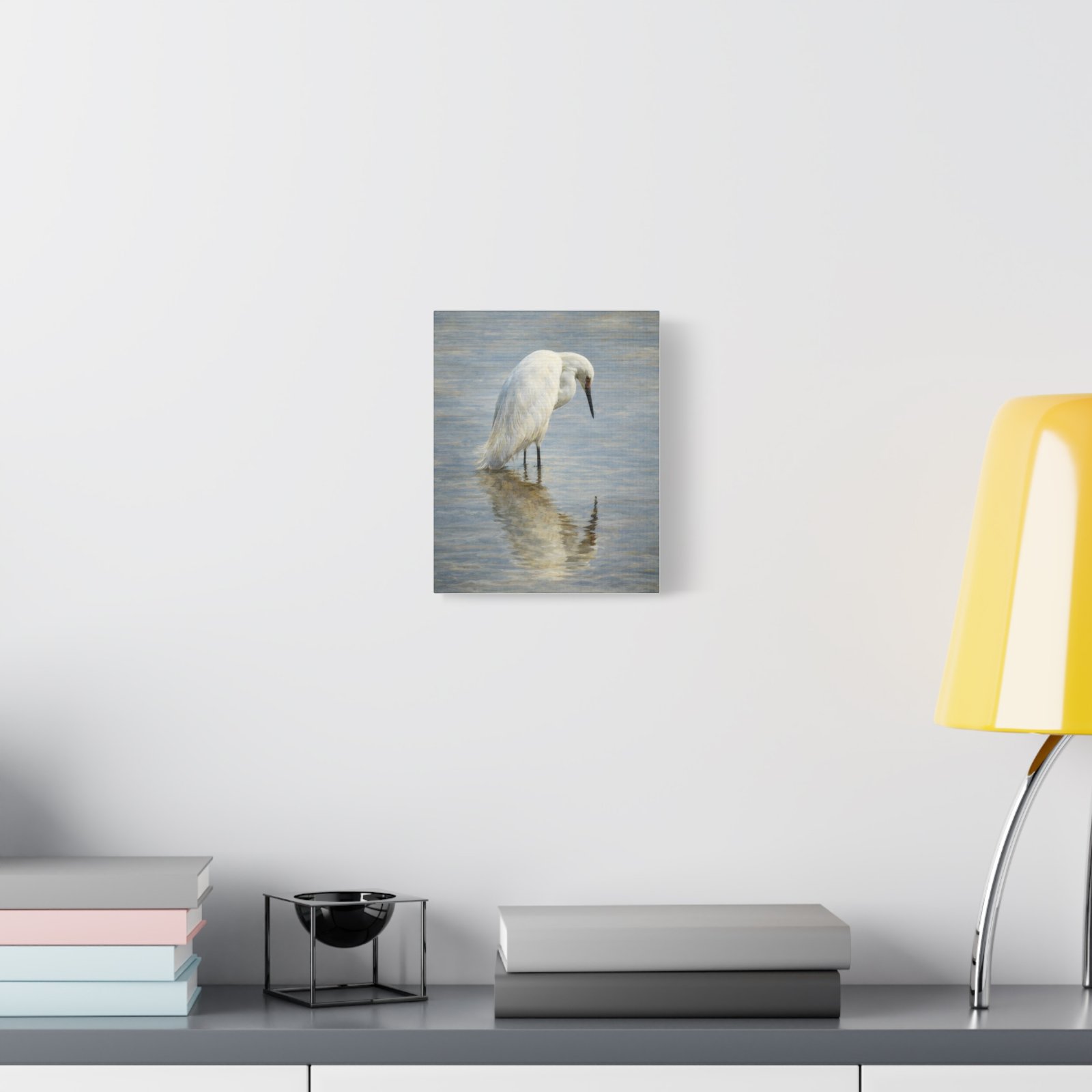 Snowy Egret at the Riparian – Reflection Canvas (Painterly Edition) - Image 3