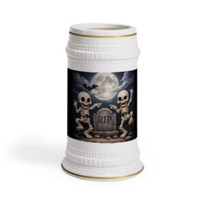 Halloween Skeleton Beer Stein — RIP Dancing Skeletons & Tombstone Design