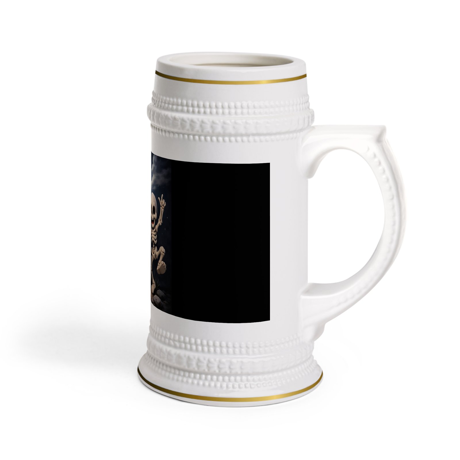 Halloween Skeleton Beer Stein — RIP Dancing Skeletons & Tombstone Design - Image 3