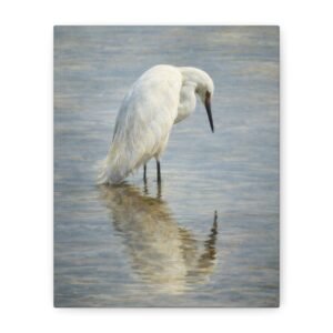Snowy Egret at the Riparian – Reflection Canvas (Painterly Edition)