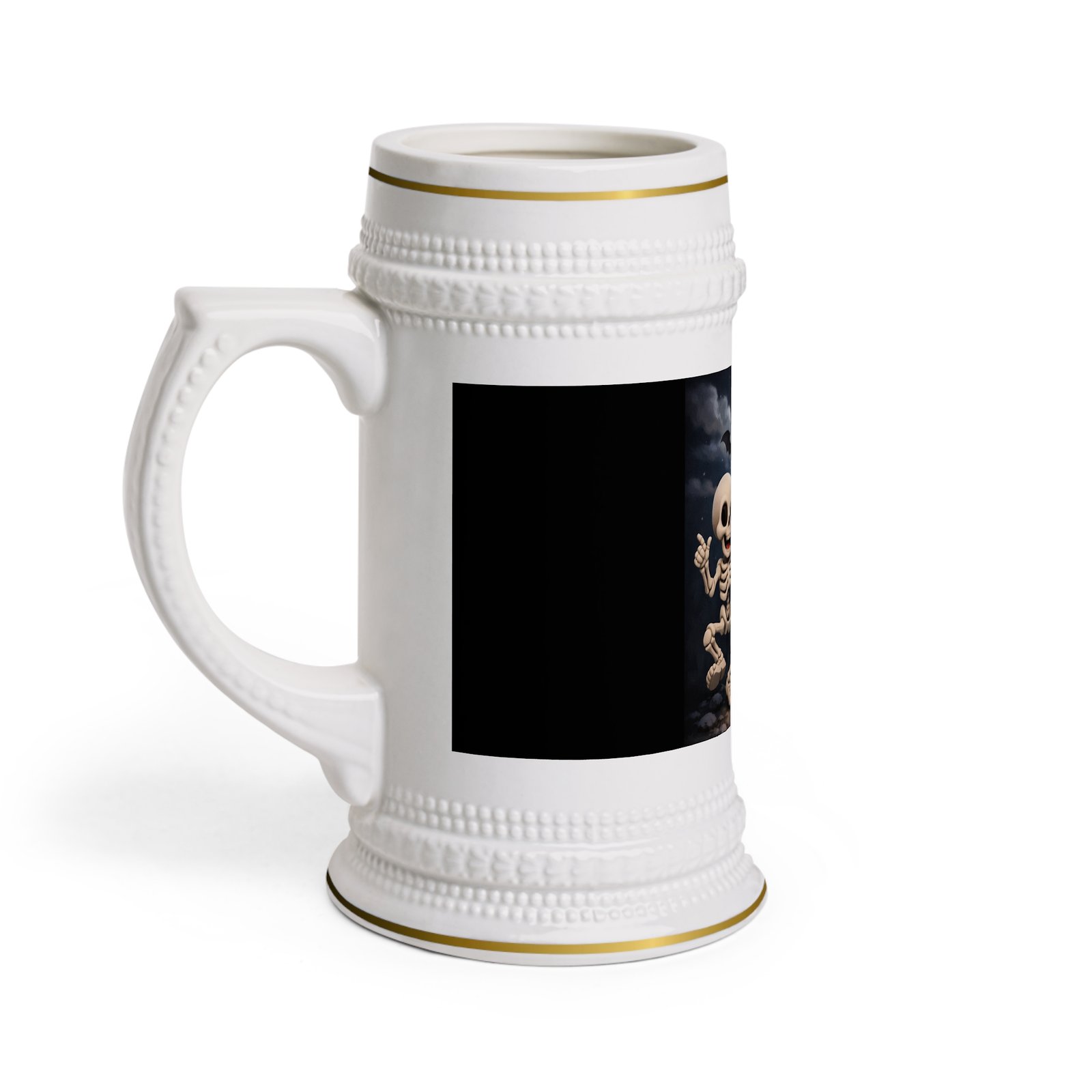 Halloween Skeleton Beer Stein — RIP Dancing Skeletons & Tombstone Design - Image 2